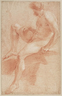 K I 019
<br/>
Zittend mannelijk naakt
<br/>
<em>Anoniem It, Rome (17de eeuw)</em>